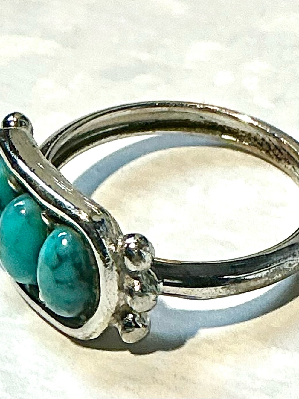 Avon Silver Ring with Turquoise Blue Cabochons Vintage 1976 Avon Desert Azure